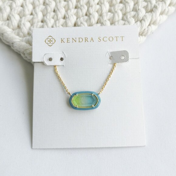 Kendra Scott Elisa Gold Sea Green Ombre Enamel Framed Necklace - Picture 1 of 4